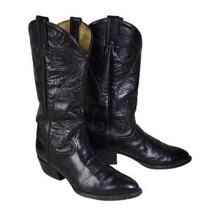 Tony Lama Black Leather Cowboy Western Boots Mens Size 8EE